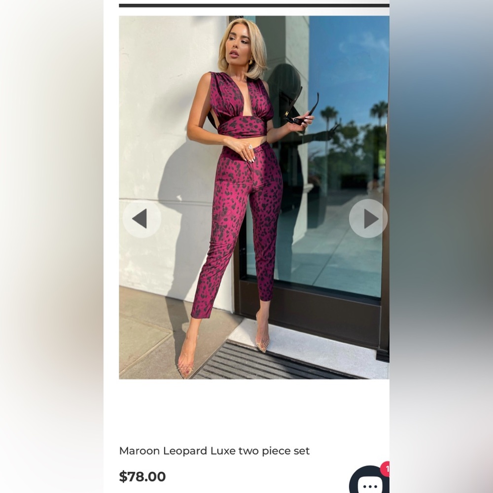 Maroon Leopard Luxe two piece set, UK size 8 [us small]. Never worn but no label